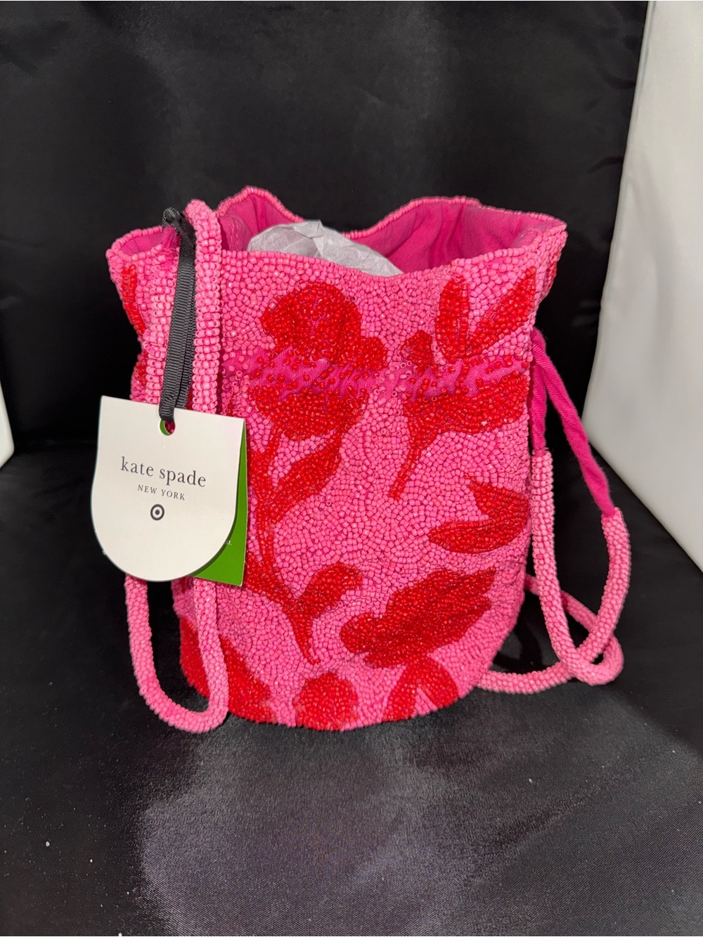 Kate Spade x Target Beaded Classic Rose Bucket Bag -Pink/Red